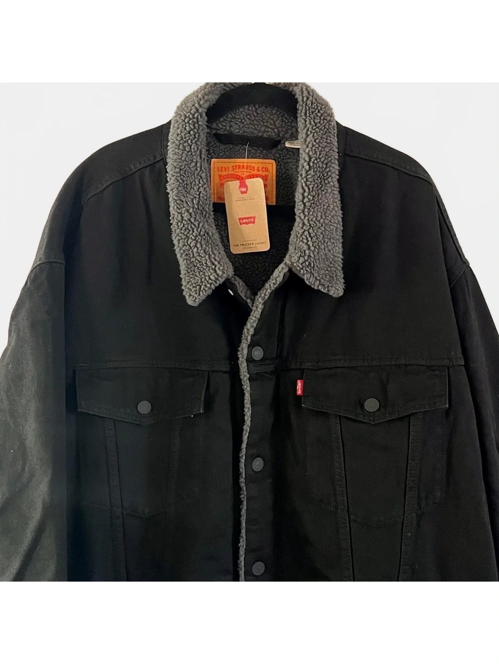 Levi's The Trucker Jacket Standard Fit Black Sherpa Lined Denim Jacket